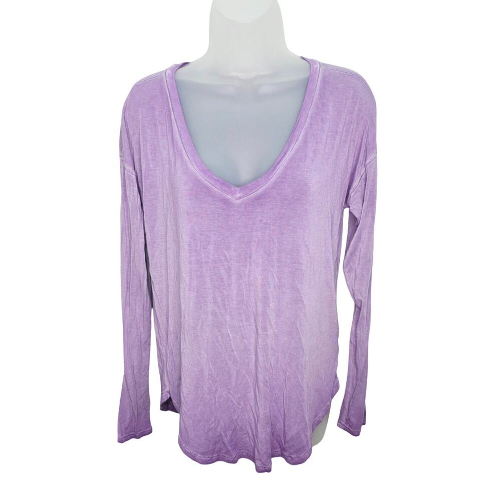 American Eagle Soft & Sexy Distressed Long Sleeve Top Purple Size Medium